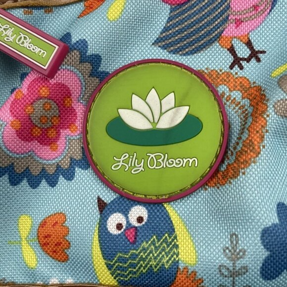Lily Bloom Crossbody Purse Owls Medium Size Blue Brown Polyester Canvas - Picture 7 of 13